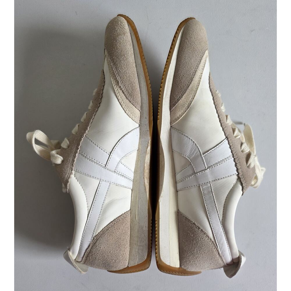 Tory Burch Hank Logo Leather Suede Lace Up Sneakers White Beige Size 10 - Picture 4 of 10